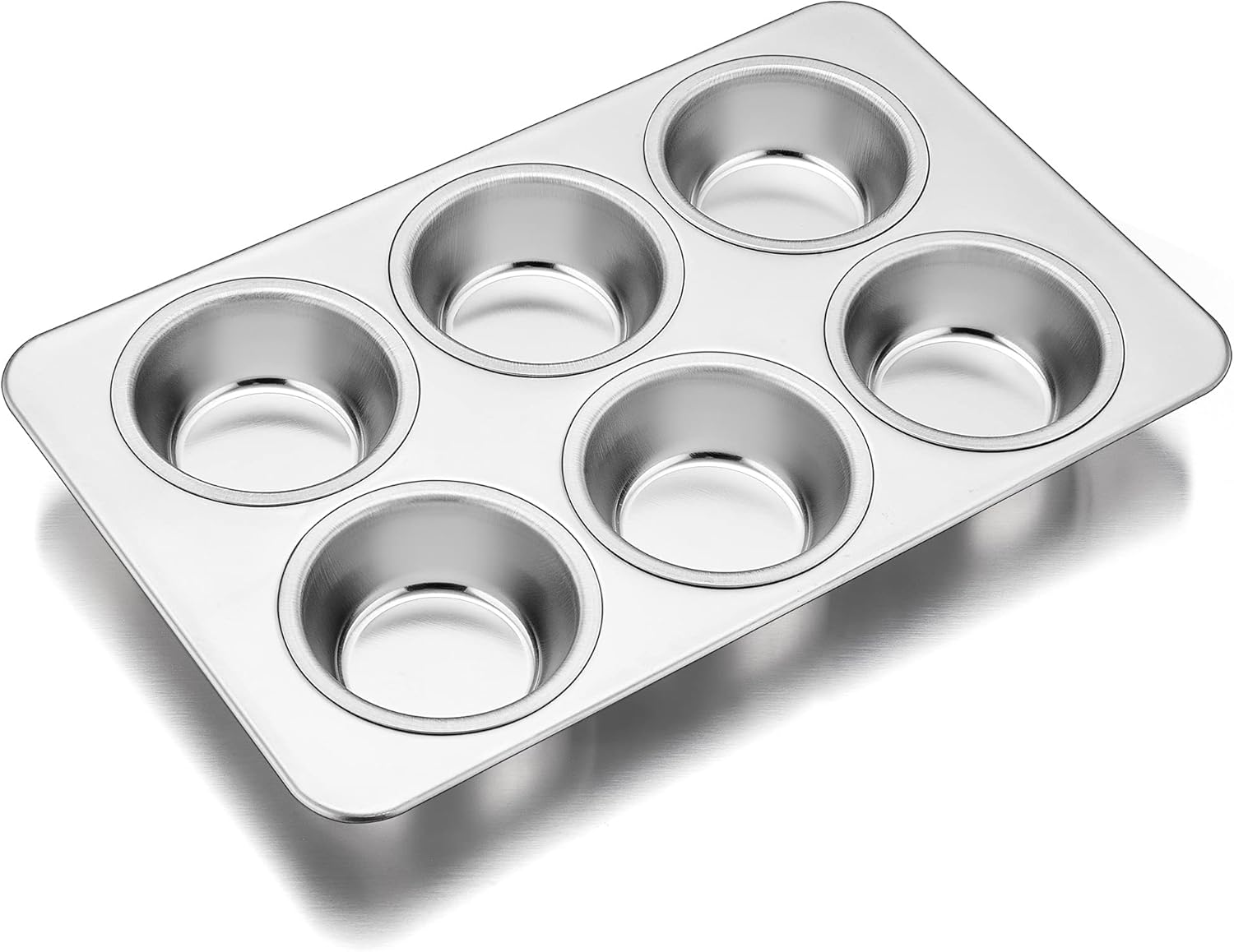 TeamFar Muffin Pan, 6 Cup Muffin Pan for Baking, Cupcake Pan Muffin Tin Tray Set Stainless Steel for Making Cakes Cornbread Quiche and More, Healthy & Durable, Oven & Dishwasher Safe