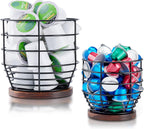 Yangbaga 2pcs Coffee Pod Holder - Large Capacity Black Wire K-Cup Holder With Wooden Base, Modern Basket Bar Decor for Station, Espresso Pods & Capsules, Fruit Snack Storage