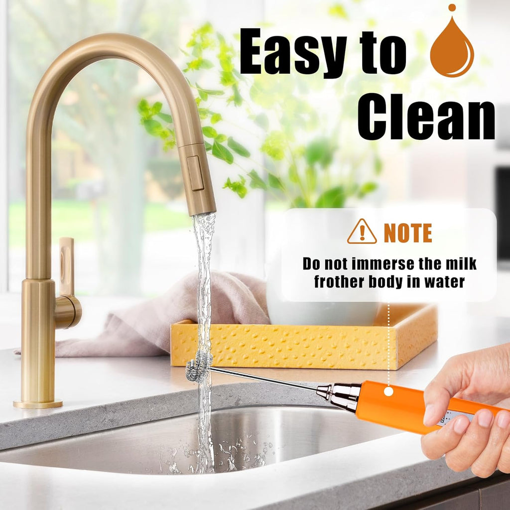 Nahida Orange Milk Frother Wand for Coffee, Frother Handheld Rechargeable Electric Whisk with 3 Heads 3 Speeds Drink Mixer Coffee Frother Foam Maker For Latte, Cappuccino, Hot Chocolate, Egg