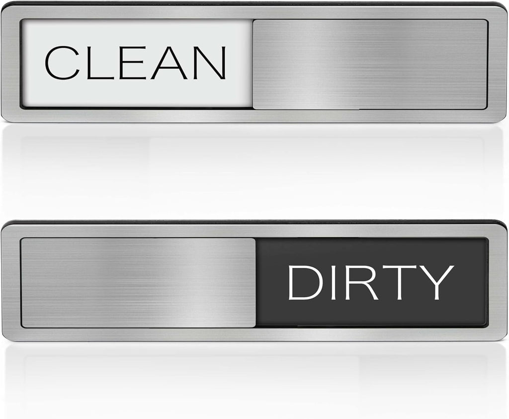 Dishwasher Clean Dirty Sign-Dishwasher Magnet Stainless Steel Clean Dirty Sign for Kitchen Organization Farmhouse Dishwasher Slide Indicator, Optional Adhesive Stickers