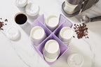 Annova Paper/Plastic Cup and Lid Holder Plastic Storage Organizer, 360°Rotating Coffee Mup Dispenser with 4 Compartments, Multifunctional Storage Rack for Home, Office, Bar, Coffee Shop (Lilac)