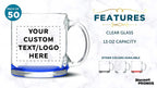 Custom Libbey Clear Glass Coffee Mugs 13 oz. Set of 50, Personalized Bulk Pack - Perfect for Coffee, Tea, Espresso, Hot Cocoa, Other Beverages - Blue Bottom