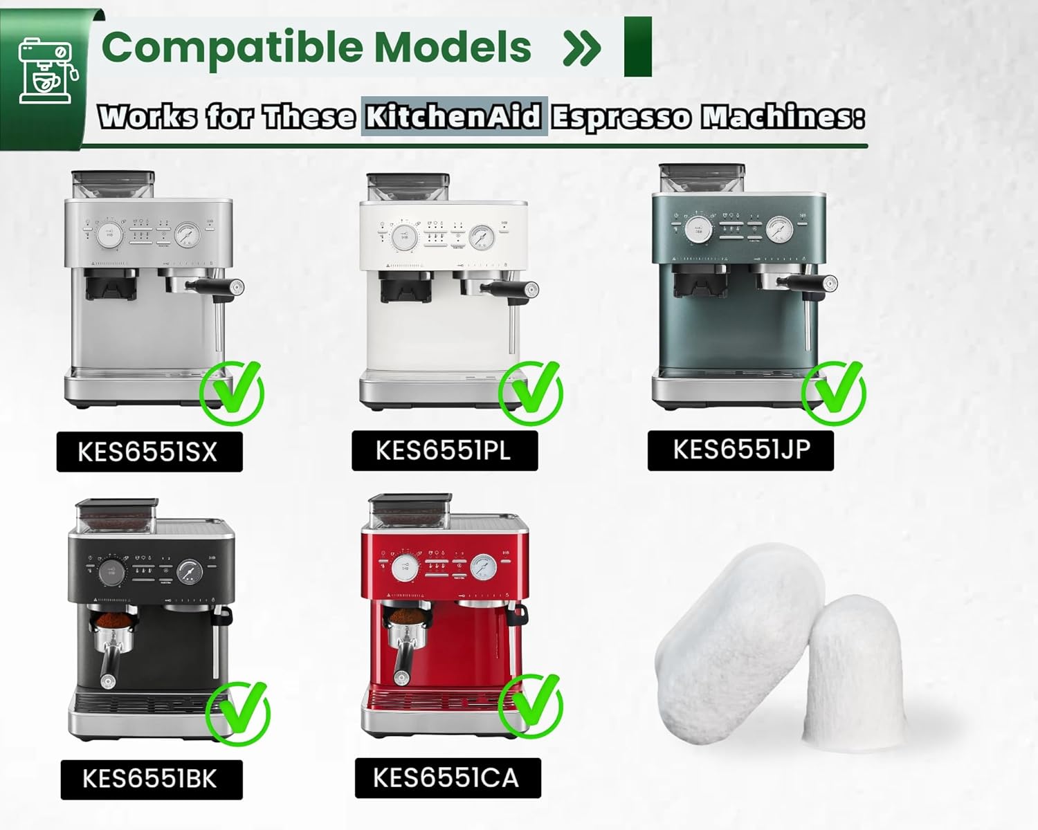 Activated Carbon Water Filter Replacement for KitchenAid Espresso Machine KES6551 Series - Premium 6-Pack Charcoal Water Filters Replacement Part