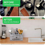 Utensil Holder with 3 Compartments, Rustic Wood Utensil Caddy Crocks for Kitchen Counter, Farmhouse Flatware Organizer Storage Box for Silverware Fork Spoon Spatula