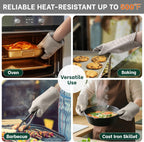 Beneno Oven Mitts, Heat Resistant BPA-Free Soft Silicone Oven Mitts 2-Pack, Waterproof Non-Slip Flexible Oven Gloves with Comfort Cotton Lining, Durable Kitchen Mitt Set for Baking Grill, 7"x13" Beige