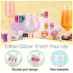 Edible Glitter - 15 Popular Colors Edible Glitter for Cocktails, Food Grade Luster Dust, Iridescent Shimmer Powder for Cake Decorations, Drinks, Baking, Dessert - 3 Particle Sizes - 5g/Bottle