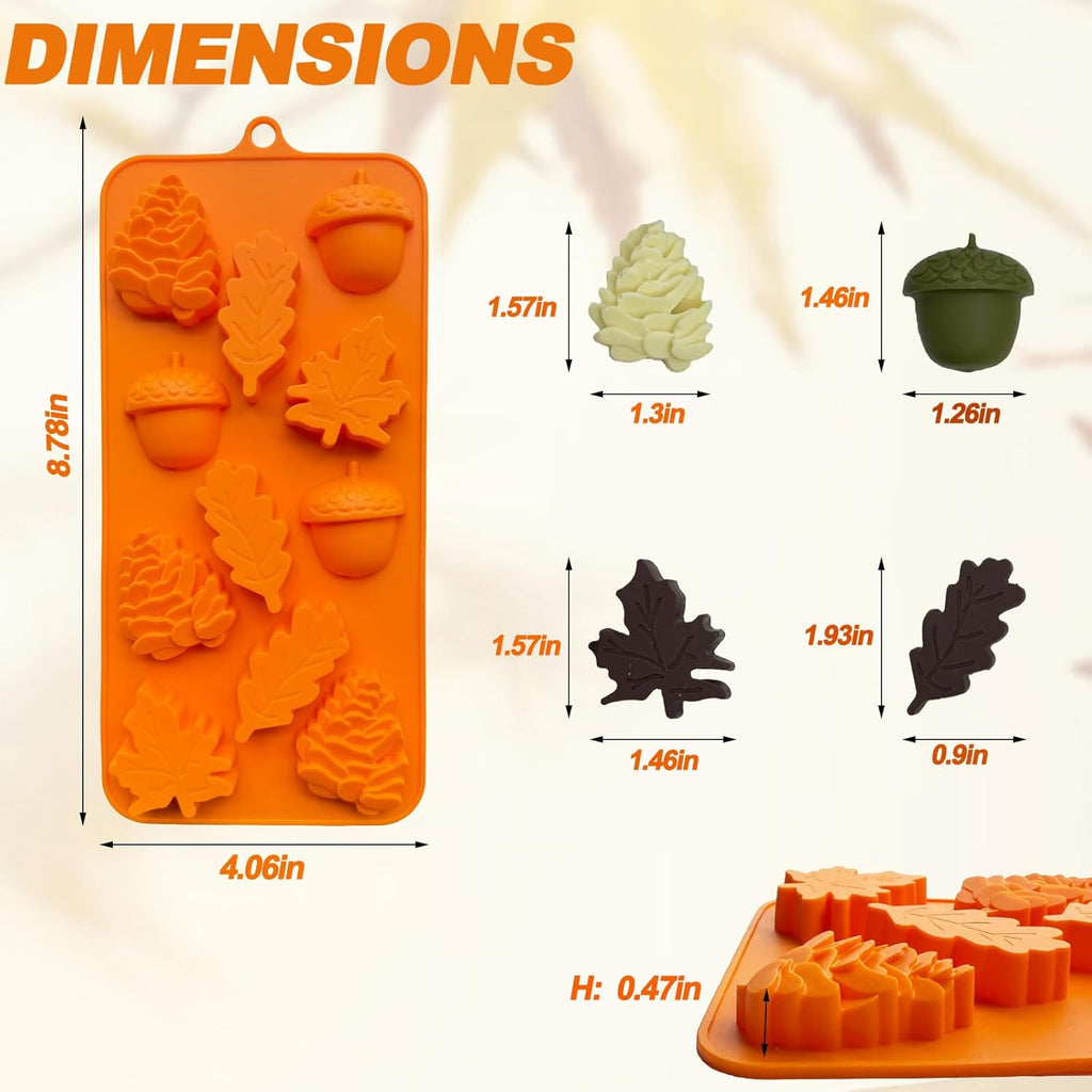 3Pack Fall Chocolate Mold Thanksgiving Silicone Candy Molds Halloween Autumn Harvest Festival Baking Mold Chestnuts, Pine Cones, Maple Leaves Acorn Shape Cake Molds for Cake Cupcake Toppers