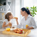 Bamboo Food Serving Tray with Handles, Breakfast Bed Tray for Tea,Snack,Dinner, Home Decorative Storage Food, Platter, Ottoman for Kitchen Counter, Bathroom, Restaurant (Beige)