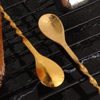 AnSaw Gold 10-Inch Stainless Steel Cocktail Spoon with Leaf Handle - Perfect for Mixing & Layering Drinks in Tall Cups, Bar & Shakers - Durable Long Handle Bar Stirrer,1-Pieces