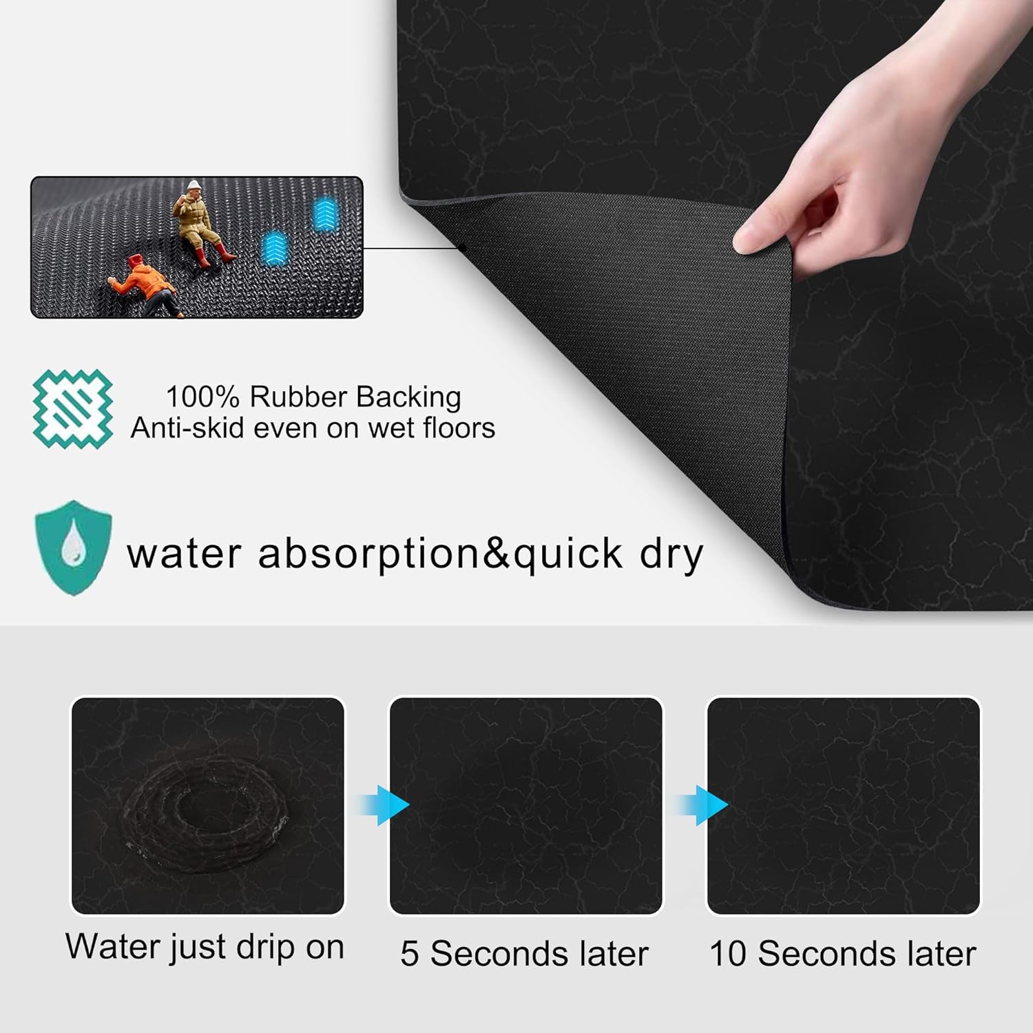 Golener Coffee Bar Mat,Under Coffee Maker Mat,23"x15"Coffee Tray Mat Under Coffee Machine,Rubber Coffee Maker Mat,Under Appliance Mats,Silicone Hot Mat for Coffee Machine,Dish Drying Mat, Marble Black