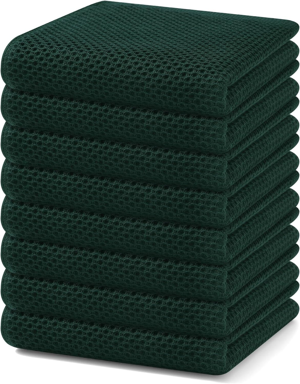 Homaxy 100% Cotton Waffle Weave Kitchen Dish Towels, Ultra Soft Absorbent Quick Drying Cleaning Towel, 13 x 28 Inches, 8-Pack, Blackish Green