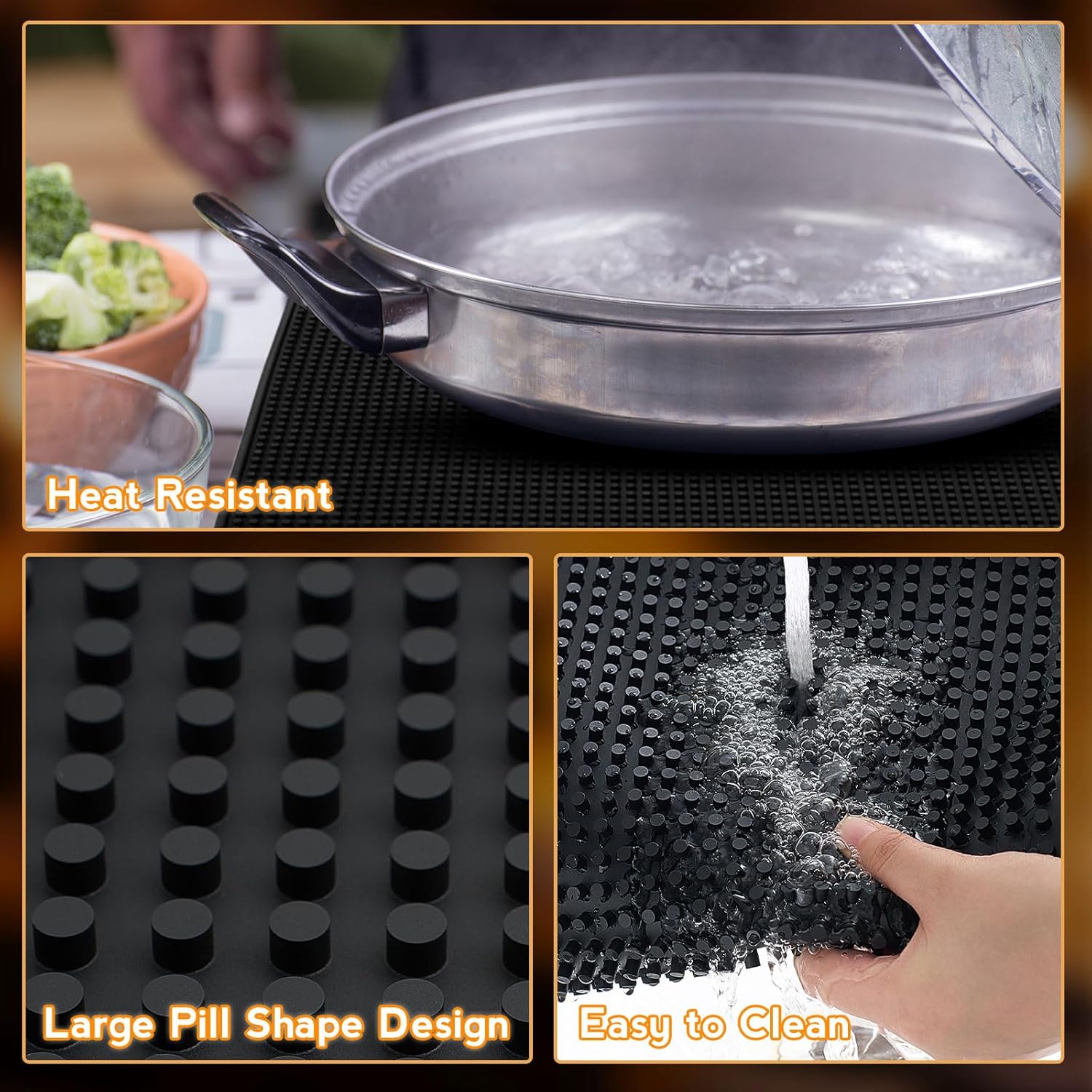 Tioncy 6 Pcs Bar Mat for Countertop 6 x 12 Inch, 18 x 12 Inch, 24 x 12 Inch Non Slip Rubber Mat Service Spill Cocktail Bartending Coffee Bar Mats for Hot Dishes Restaurants Barbershop Hot Pads, Black