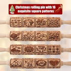 17" Premium Wood Rolling Pin with XMAS Embossed Designs | 3mm Deep Springerle Cookie Molds | Christmas Rolling Pin & Baking Gifts for Women | Includes 3-in-1 Cleaning Brush