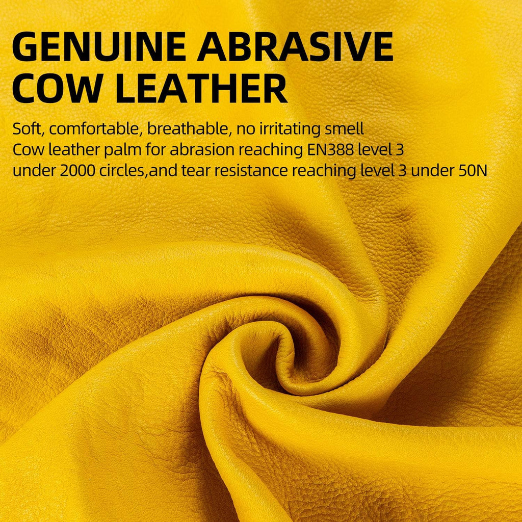 Vgo... 1-Pair Unlined Cow Grain Leather Work and Driver Gloves with Cow Split Leather Palm Patch (Size XL, Gold,CA9590)