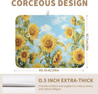 Summer Sunflower Dish Drying Mat for Kitchen Counter Watercolor Rustic Sunflowers Kitchen Dishes Dryer Pad Absorbent Matt Microfiber Washable Foldable Reusable Large 18x24 in