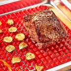 Silicone Baking Mat - 16x11.5" Non Stick Silicone Cooking Mat Fat Filtering Red Pyramid Design, for Roasting, BBQ & Pastry Making - Oven and Microwave Bacon Cooker Food Grade, Flexible & Easy-to-Clean