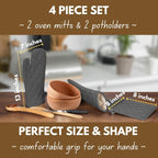 Native Fab Farmhouse Oven Mitts and Pot Holders Set of 4, Heat Resistant Non-Slip Machine Washable, 100% Cotton Kitchen Pot Holders Oven Mitts Sets Grey