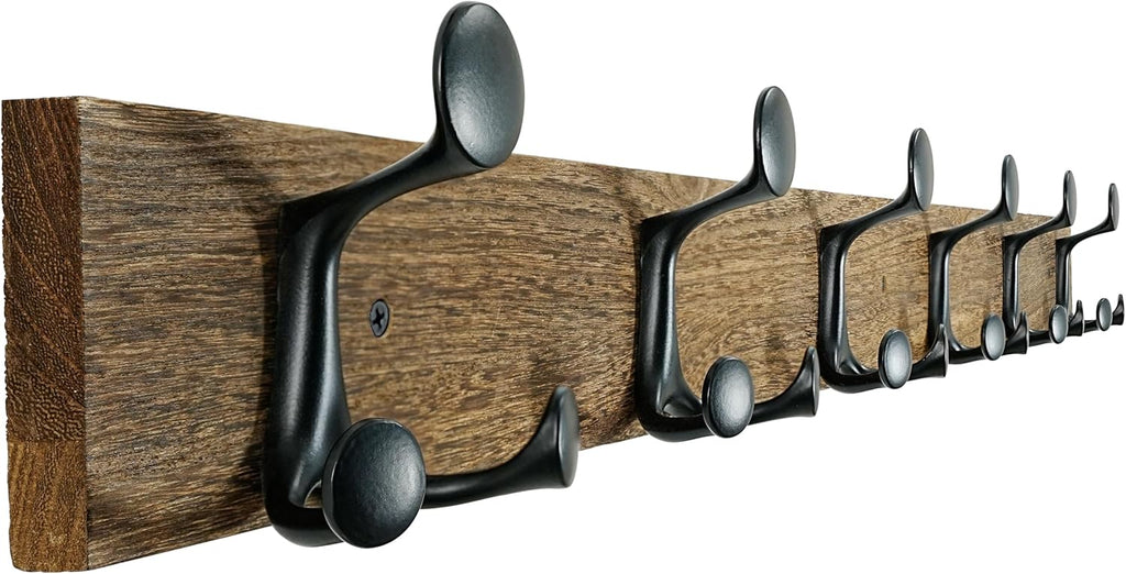 SKOLOO 39-Inch Wood Burnt Coat Rack Wall Mount with 6 Triple Hooks - Ideal for Family Entrances, Classrooms, and Pet Supplies Storage - Perfect Coat Hooks for Wall