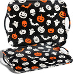 Oasis Choice 2-Pack Halloween Bamboo Fiber Serving Trays - 18x13 Inch Large Platters w/Handles for Horror Party, Birthday,BBQ, Buffet - Pumpkin, Bat & Skeleton Decor (Spooky Black, 18inch)