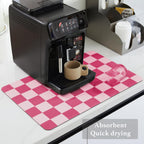 Checkered Dish Drying Mat for Kitchen Counter, Coffee Bar Station Accessories, Retro Cute Aesthetic Modern Absorbent Drainer Mat Kitchen Drying Mat Easy Clean, Hot Pink 12" x 19"