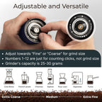 Manual Coffee Grinder by Alpaca Ventures - Stainless Steel Conical Burr Coffee Grinder Manual with Adjustable Setting Double Bearing Hand Espresso Grinder Perfect for Home, Office and Camping
