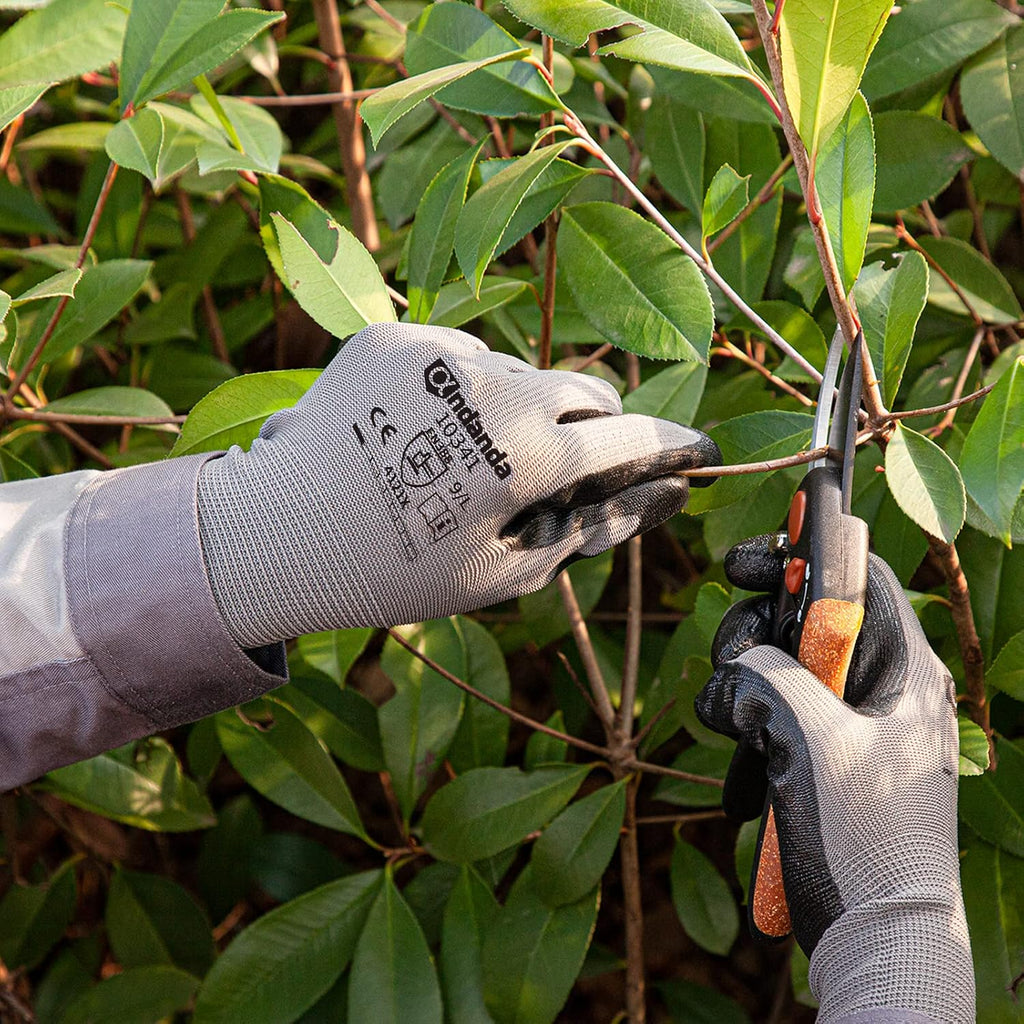 ANDANDA Smart Touch Work Gloves - 12 Pairs, 3D Comfort Stretch Fit, Nitrile Coated with Grip, Seamless Knit Nylon, Suitable for Warehousing, Black (XXL)