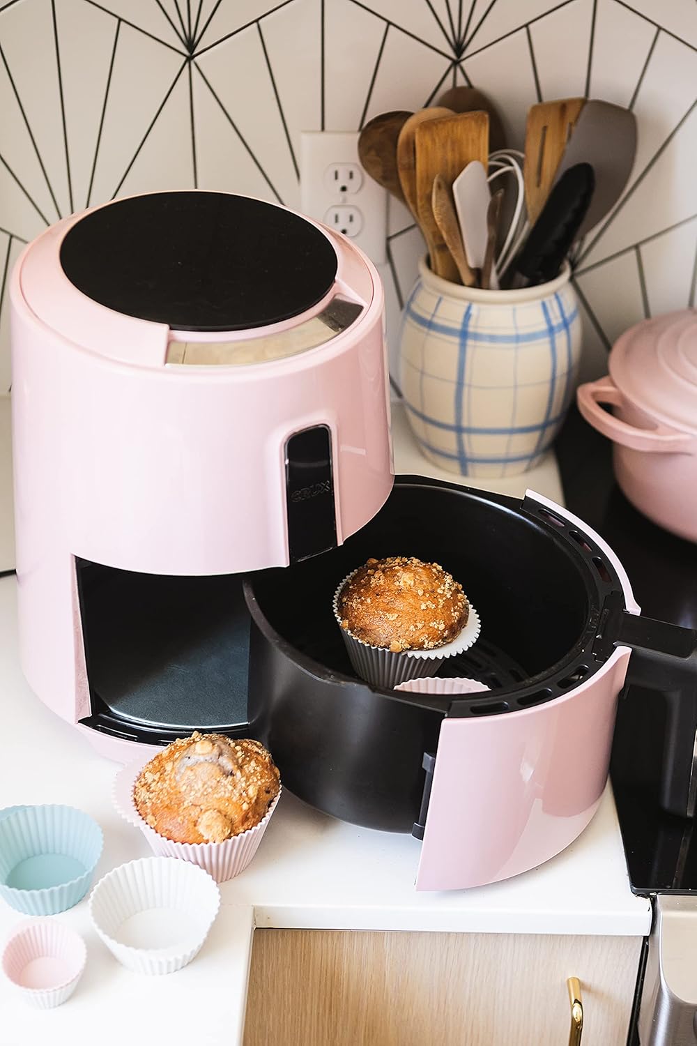 The Silicone Kitchen Reusable Silicone Baking Cups Silicone Muffin Liners for Cupcakes, BPA Free, 12 Pack, Regular, Pink Gray Blue