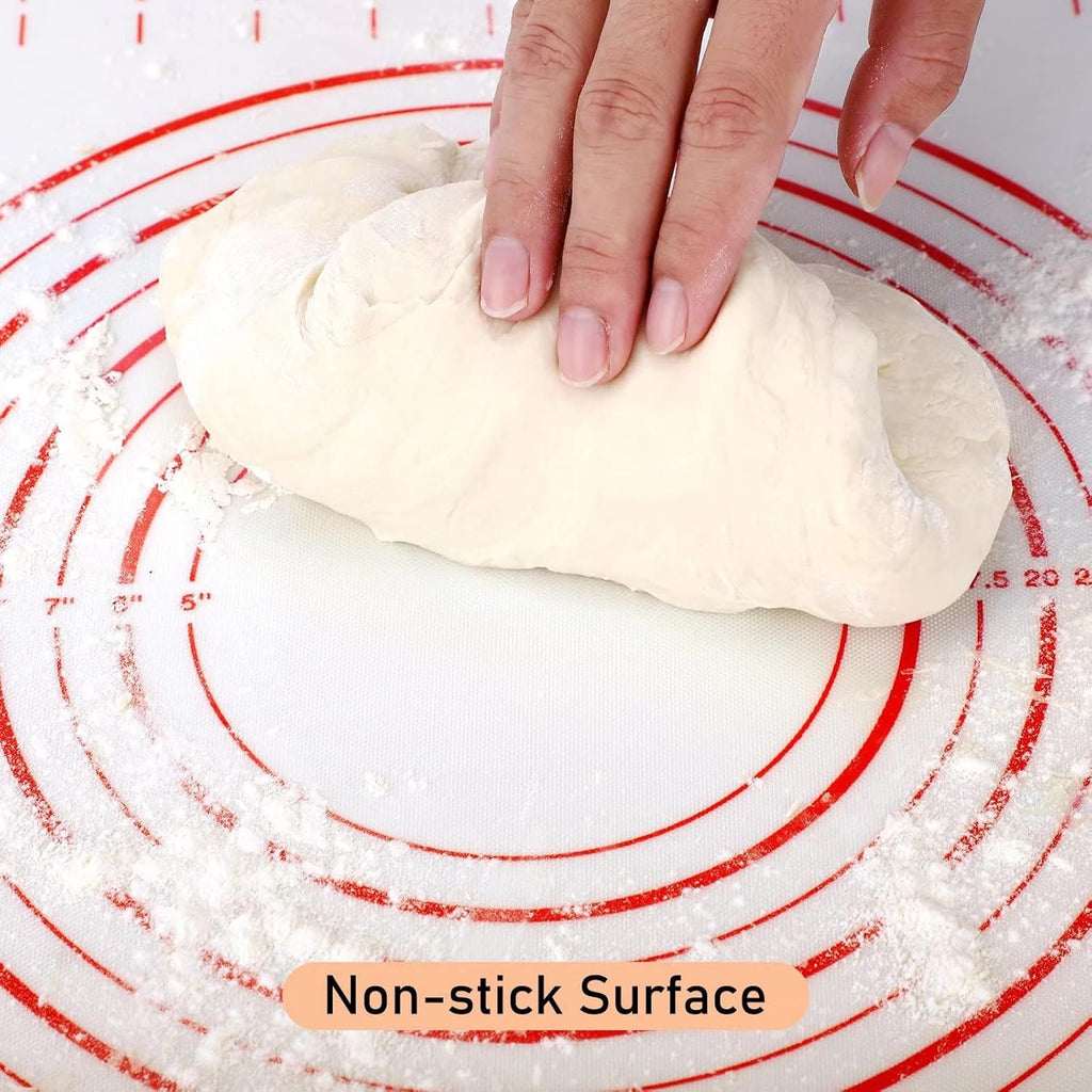 Silicone Baking Mat with Measurements, Pastry Mat for Rolling Out Dough, Kitchen Counter Mat, Red, 20" x 28", Fondant Mat/Oven Liner Mat