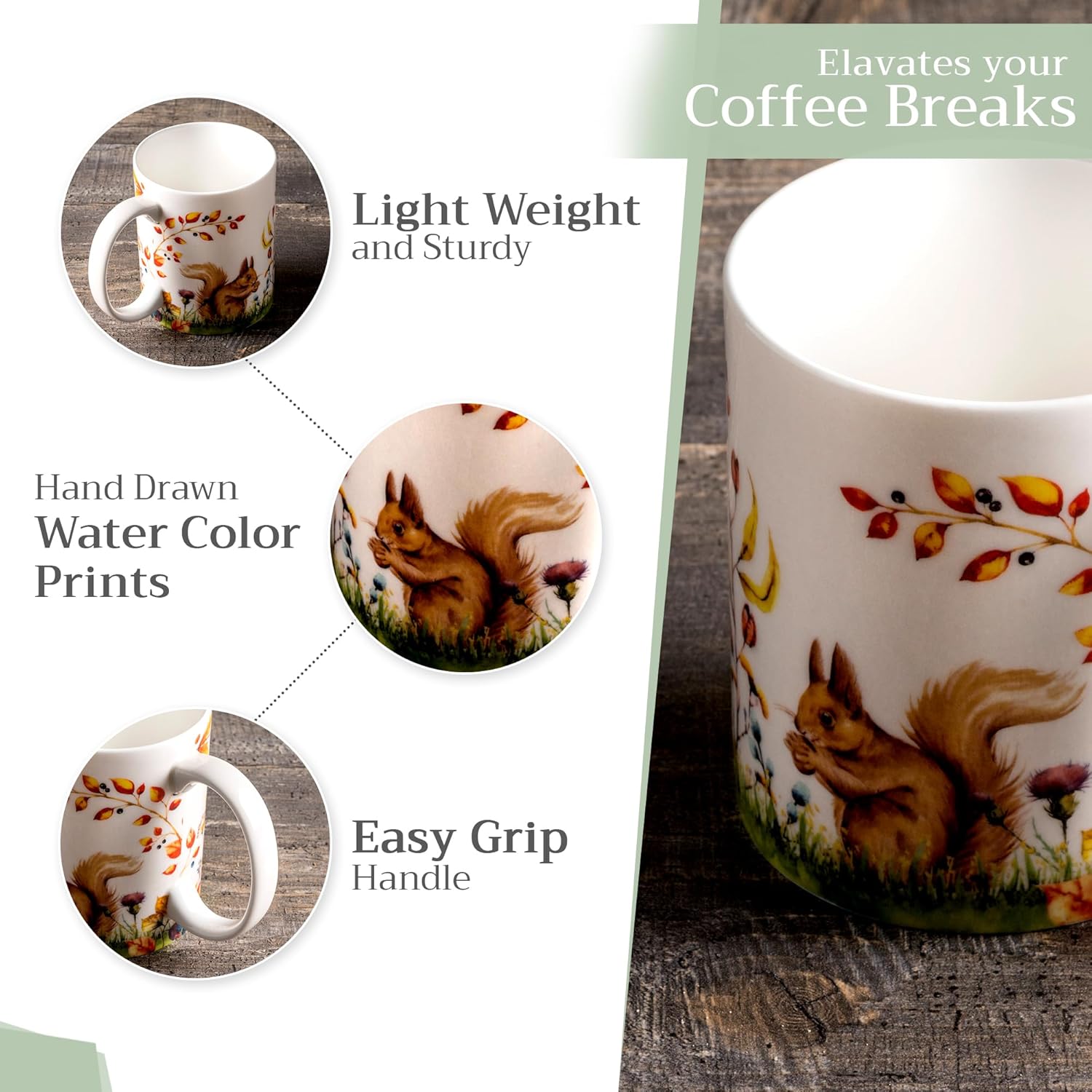 Maison d' Hermine Coffee Mug with Handles Fine Bone China Mugs Pack of One Tea Cups for Hot Beverages Cappuccino Latte Home Restaurant Office Perfect for Gift (Sous-Bois - Option 1, 15 Ounce)