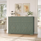 HOSTACK 55" Coffee Bar with 4 Large Drawers, 40" Tall Buffet Cabinet with Storage, Kitchen Storage Cabinet, Modern Farmhouse Sideboard Buffet, Adjustable Shelves for Living Room, Green