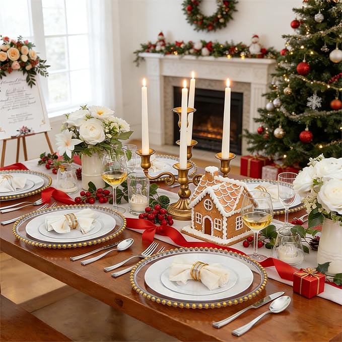 KIRE 120PCS White Plastic Plates - Heavy Duty White Disposable Plates for Party/Wedding - Include 60Pieces 10.25inch Dinner Plates - 60Pieces 7.5inch Dessert/Salad Plates