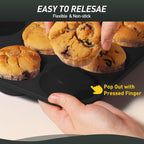 2 Pack 12 Cups Silicone Muffin Pan with Metal Reinforced Frame Regular Size Silicone Molds Cupcake Cake Baking Pans Cookie Baking Chocoflan Cupcake Mold Baking Homemade Muffins Cupcakes Egg Bites