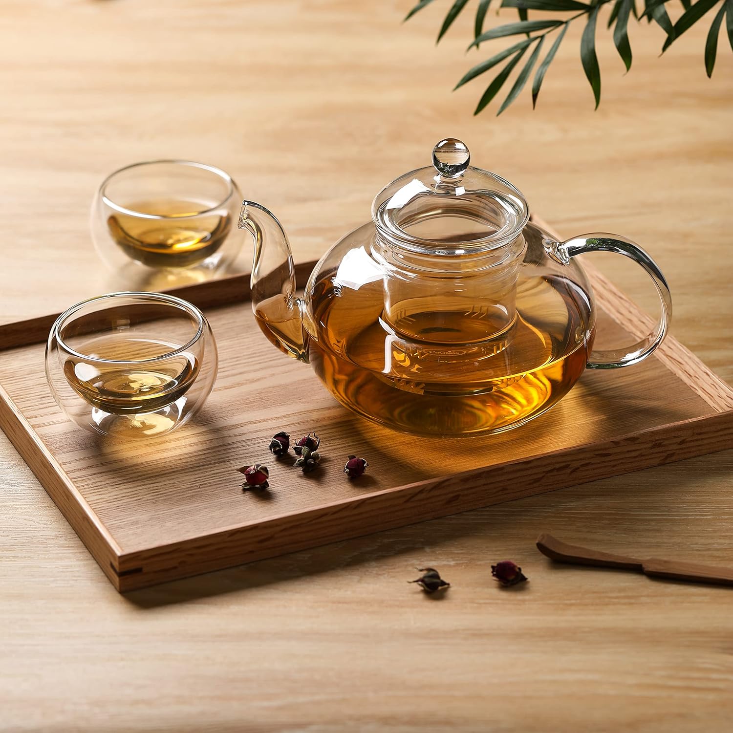 CnGlass 33.8oz Glass Teapot with Removable Infuser,Stovetop Safe Tea Kettle,Blooming & Loose Leaf Tea Pot