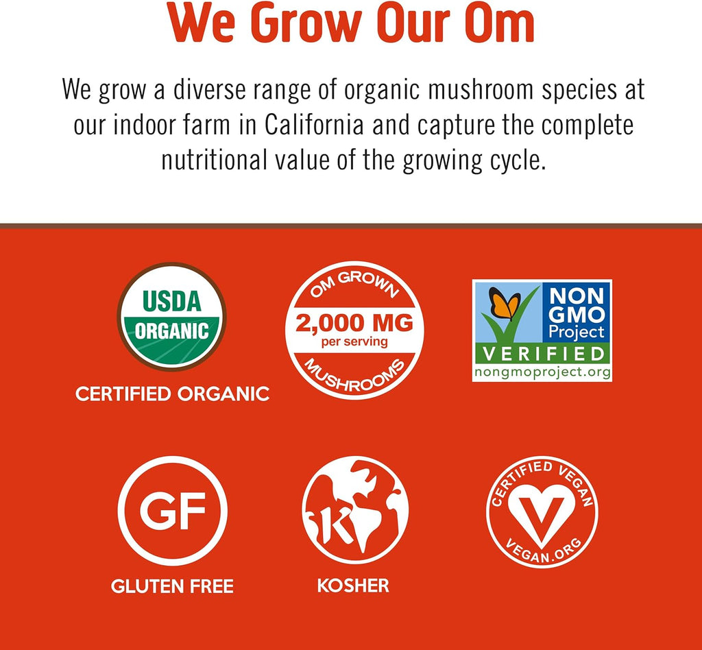 OM MUSHROOM SUPERFOOD Morning Energy Blend Mushroom Powder Drink, 8.47 Ounce Canister, Coffee Free Energy Drink with Cordyceps, Vitamin D2, Agaricus Bisporus, Lion's Mane, Rhodiola, and Turkey Tail