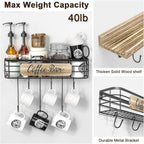 Floating Mug Racks 2 Pack - Wall Mounted Coffee Cup Holder with 12 Hooks, Mug Organizer for Kitchen, Farmhouse Coffee Bar Decor