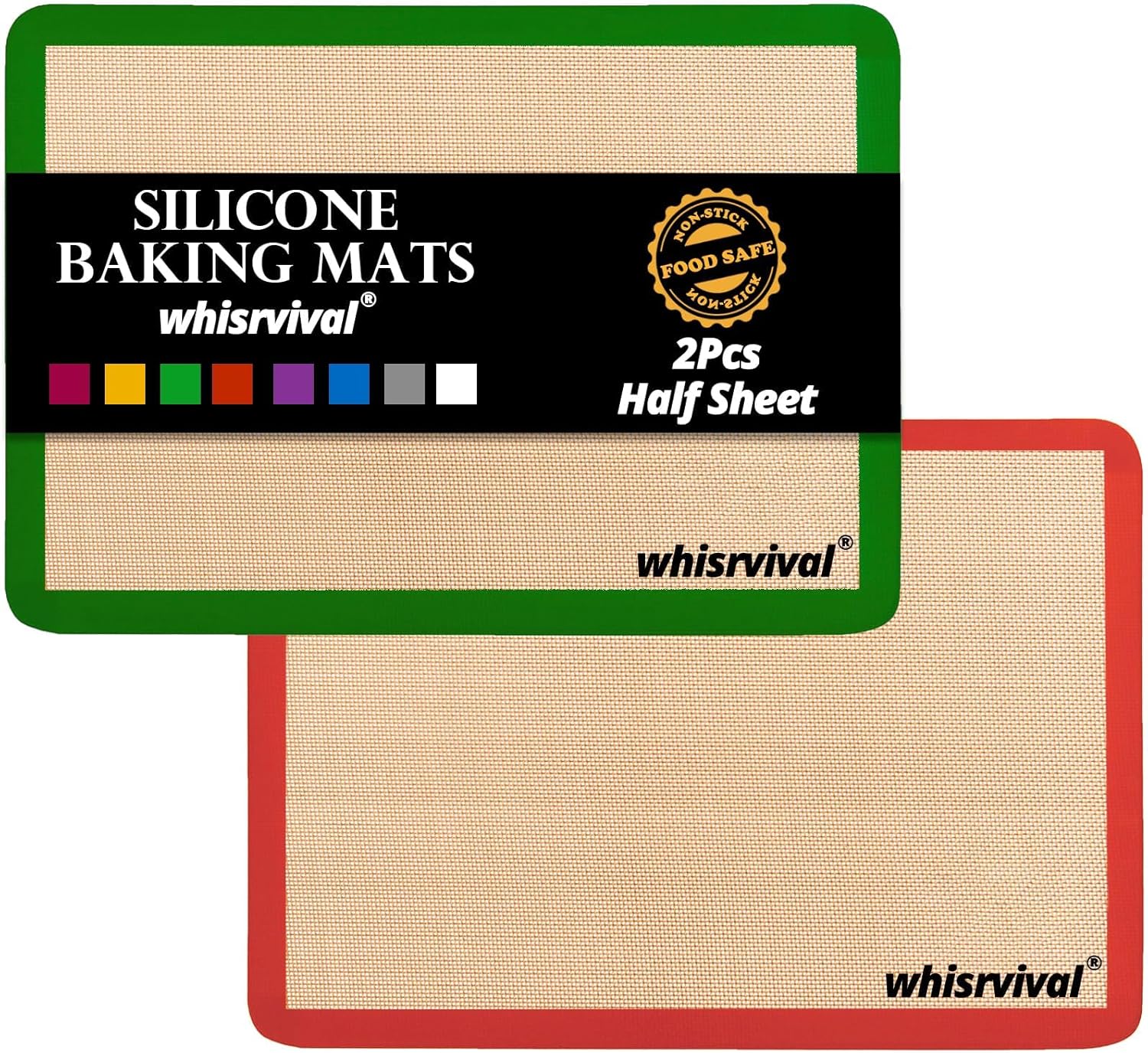 Silicone Baking Mat, Reusable Silicone Baking Sheets for Oven, 2Pcs Half Sheet(16.5"x11.6") Non-Stick Silicone Mats for Baking Cookies, Bread, Roasting Vegetables, Meat, Candy Making