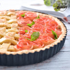 9-Inch Round Tart Pan with Loose Removable Bottom, Non-Stick Carbon Steel Quiche Pan for Oven Baking (Black)