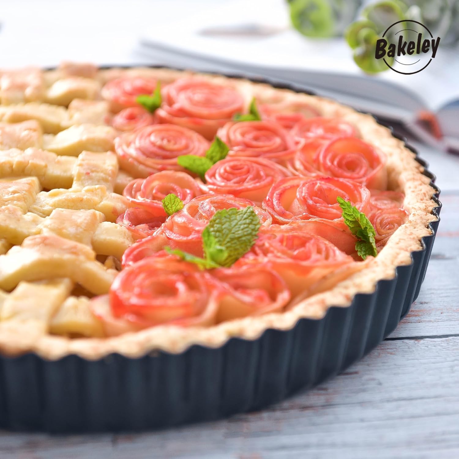 9-Inch Round Tart Pan with Loose Removable Bottom, Non-Stick Carbon Steel Quiche Pan for Oven Baking (Black)