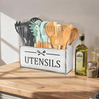 RedCall Wooden Kitchen Utensil Holder for Counter-top,Large Utensil Organizer for Storage Cooking Tool and Silverware,Extra Large Rustic Wood Container (Antique)