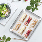 Baking Sheet with Cooling Rack Set [2 Sheets + 2 Racks], Deedro Stainless Steel Cookie Sheet Baking Pan Half Sheets Oven Tray with Rack, 10 x 8 x 1 Inch, Heavy Duty, Non-toxic, Dishwasher Safe