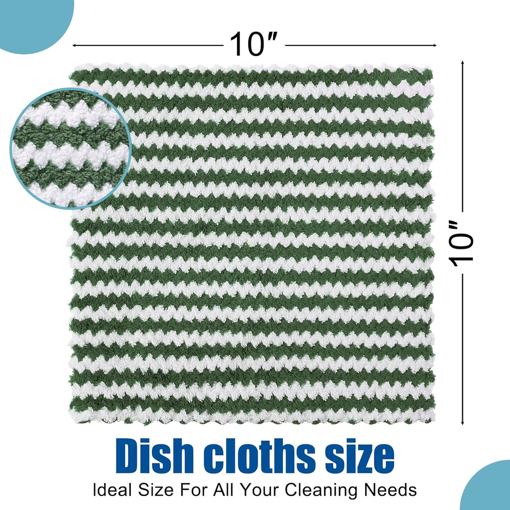Homaxy 12 Pack Kitchen Dish Cloths, Ultra Soft and Absorbent Dish Towels, Reusable Fast Drying Microfiber Cleaning Cloth, Coral Velvet Wave Design No-lint, 10 x 10 inches, Blue/Pink/Grass Green