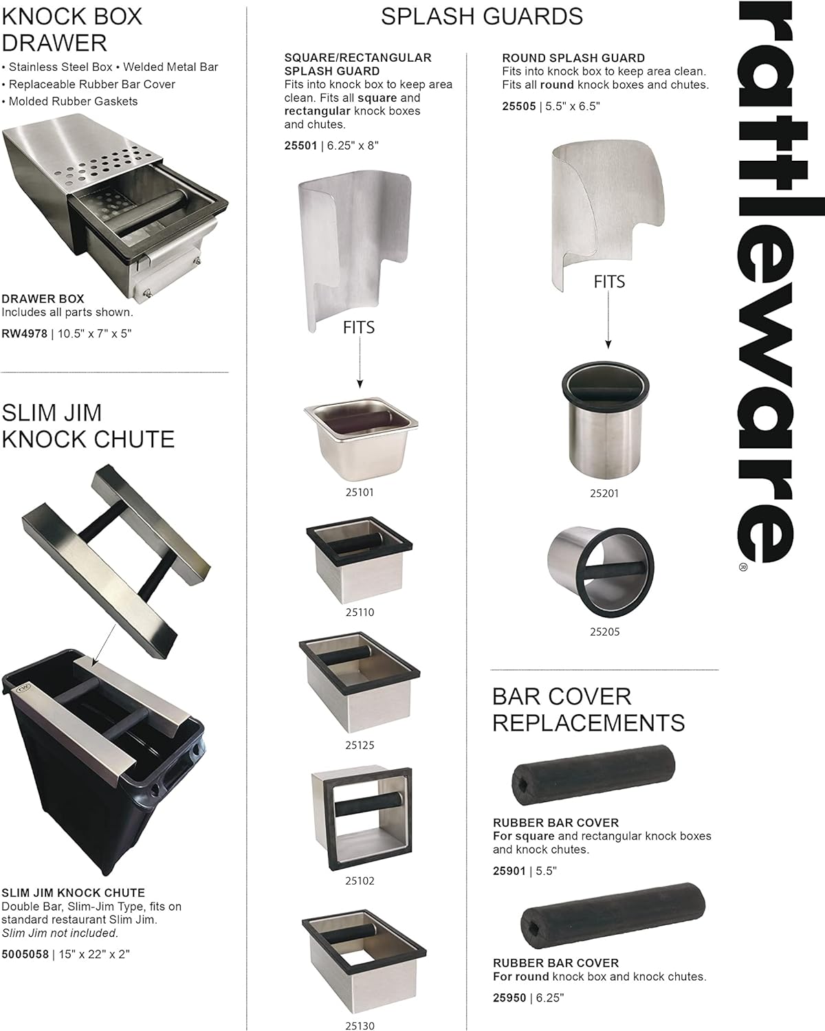 Rattleware Knock Box Holder For Home, Cafe, Restaurant, Hotel, Office, or Commercial Establishment - Heavy Duty Knock Box Holder Trusted By Baristas Worldwide - Stainless Steel (9.25" x 5.5" x 4")