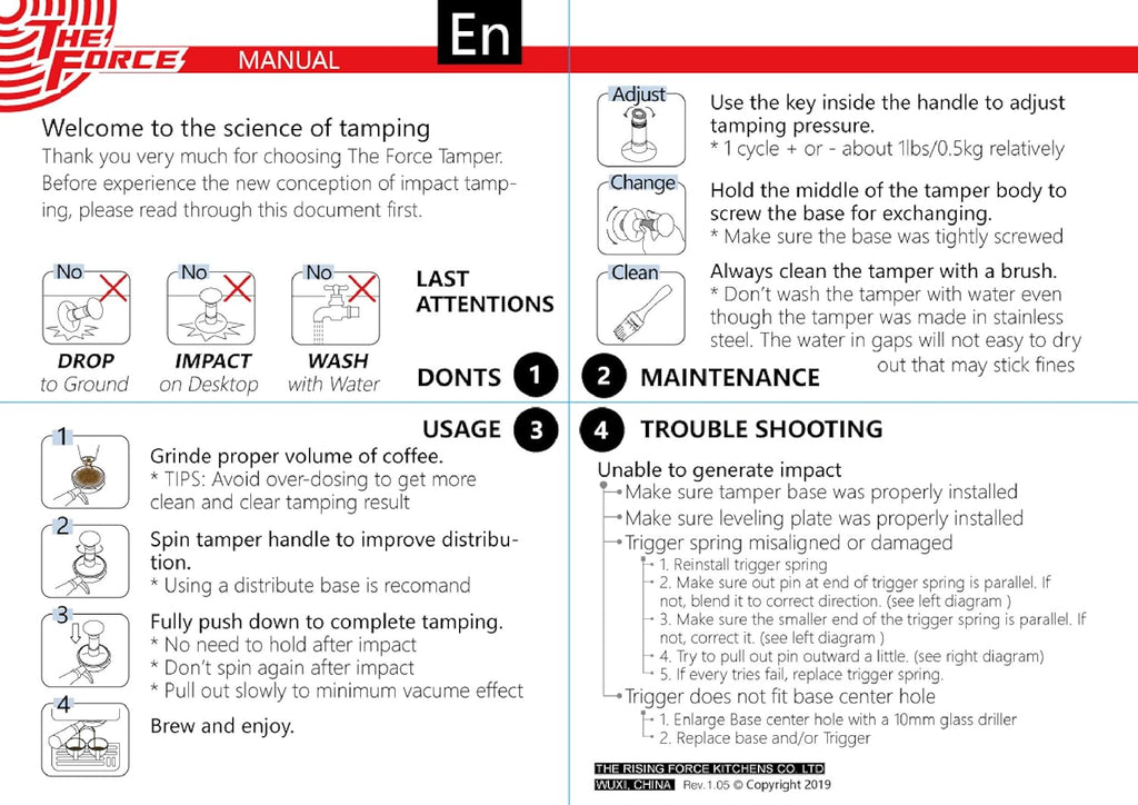 The Force Tamper Automatic Impact Coffee Tamper Standard Set Wood Handle (Triangle, 53.50mm)