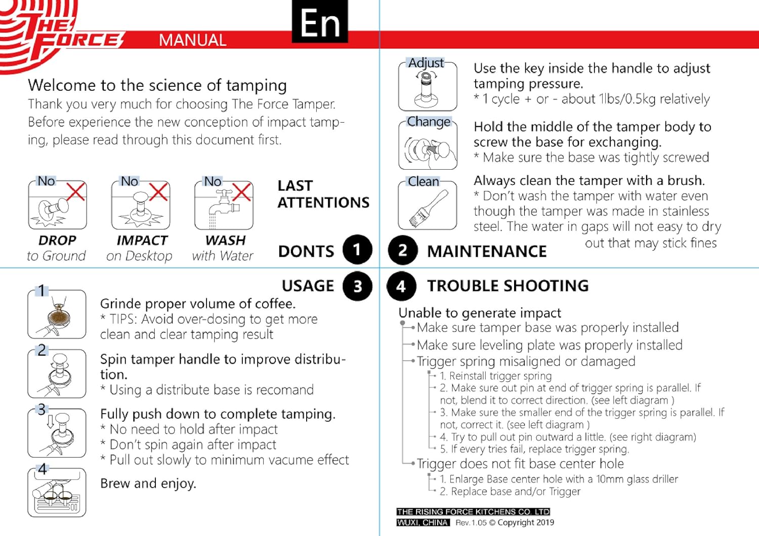 The Force Tamper Automatic Impact Coffee Tamper Adjustable Const Pressure and Autoleveling Extend Set New (Jelly, 54.00mm)