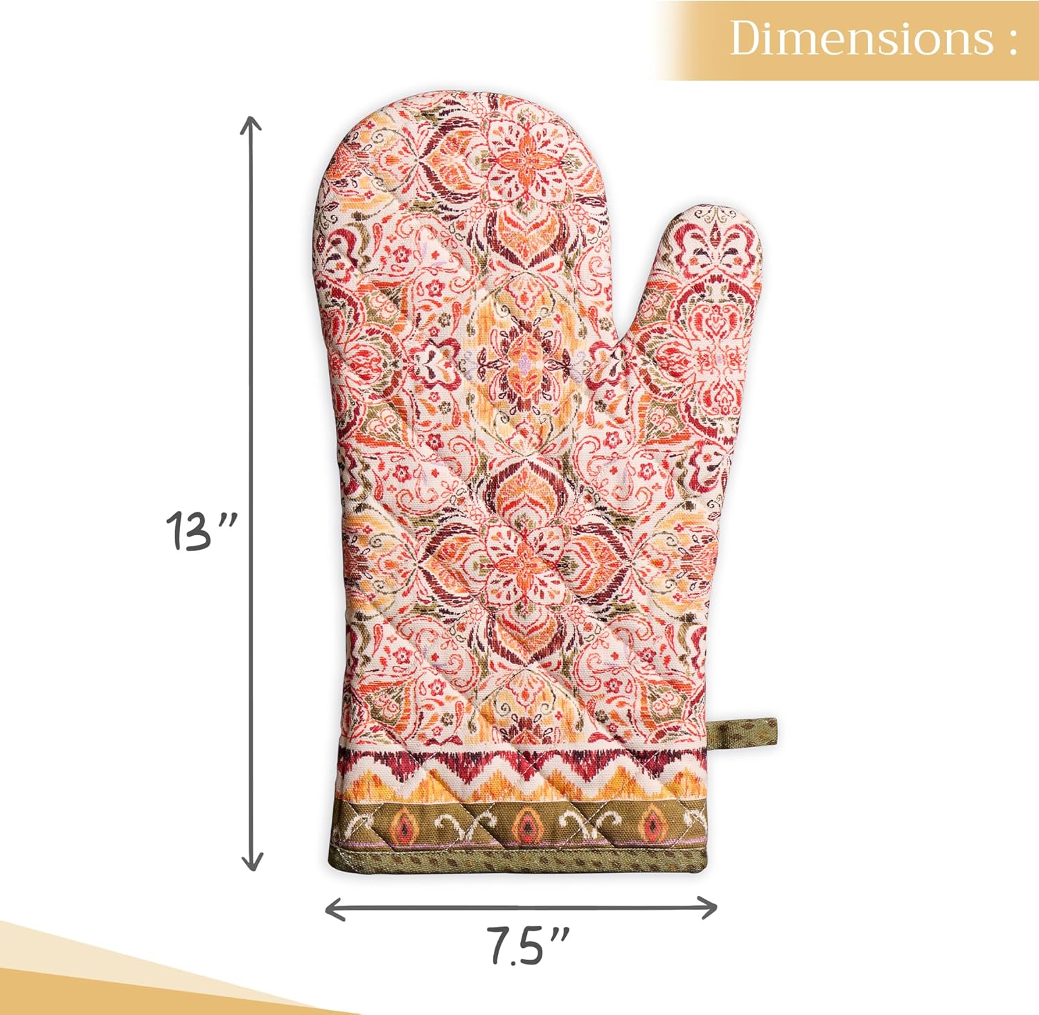 Maison d' Hermine Oven Gloves 100% Cotton Oven Mitt 7" x 13" with Loop Heat Resistant, BBQ, Cooking Gloves, Baking, Grilling, Kitchen, Handling Hot Pans (Pack of 1, Damask)