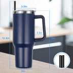 DOMICARE 40 oz Tumbler with Handle and Straw, Stainless Steel Tumbler with Lid and Straw, Reusable Vacuum Insulated Cup, Travel Coffee Mug, Navy Blue, 4Pack