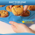 12 Cups Silicone Muffin Pan with Metal Reinforced Frame Regular Size Cupcake Pan Tray Egg Bites Silicone Circle Cookie Molds Muffin Tin Tray Tart Pans Kitchen Baking Mold Tools for Cooking