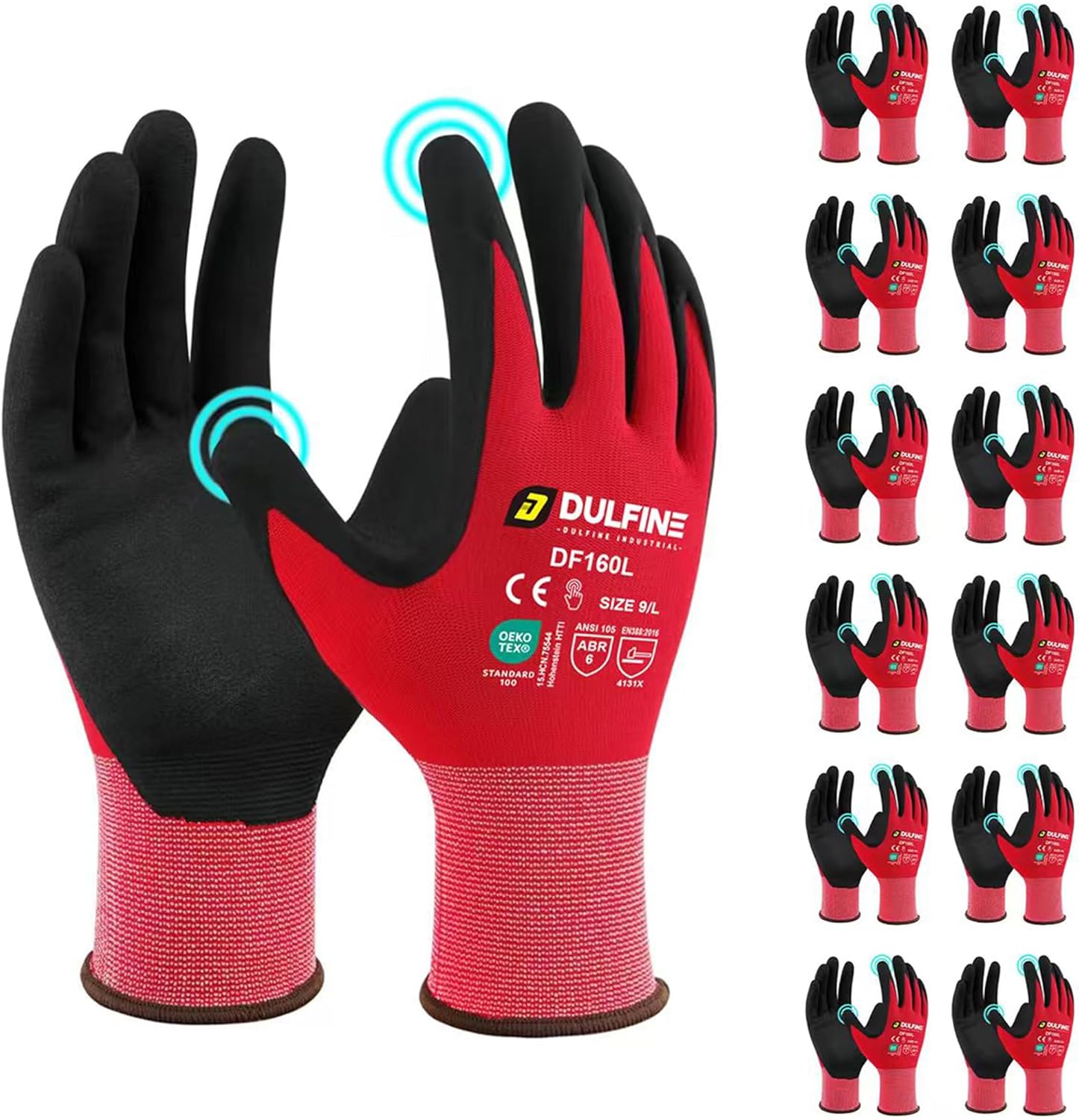 Safety Work Gloves MicroFoam Nitrile Coated-12 Pairs Pack,Red Seamless Knit Nylon Glove with Black Micro-Foam Nitrile Grip,Ideal for General Purpose,Automotive,Home Improvement,Painting(Medium)