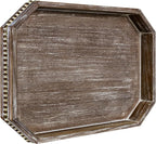 MAONAME Wood Serving Tray, Farmhouse Wooden Tray for Coffee Table, Octagonal Beaded Trays, Vintage Brown Decorative Trays for Living Room, Kitchen, 15.7" X 10.2" X 1.6"
