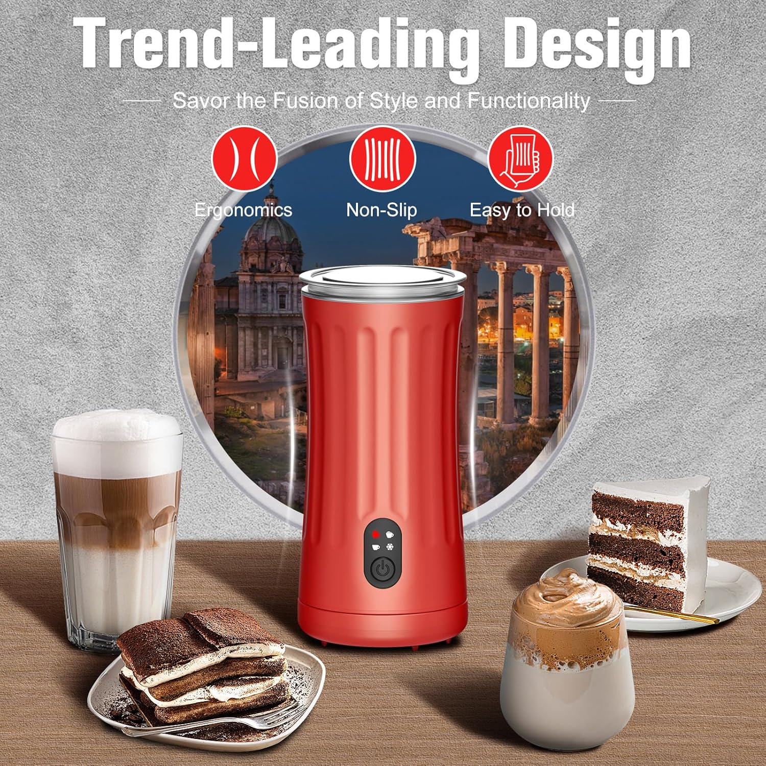 Electric Milk Frother, 4-in-1 Milk Steamer and Frother, 8.1oz/240ml Automatic Warm and Cold Foam Maker, Auto Shut-Off Frother for Coffee, Latte, Cappuccino, Macchiato(Rose)